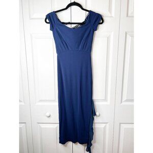 Nicole Miller Navy Blue Off The Shoulder Side Slit Sheath Midi Dress Women's 0